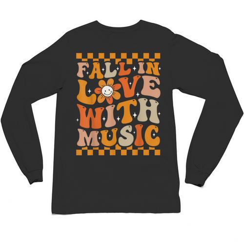 Fall In Love With Music Groovy Thanksgiving Music Teacher Men Women Girls Kids Unisex Long Sleeve T-Shirt - teacherstshirts.com CA