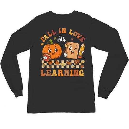 Fall In Love With Reading Book Autumn Pumpkins And Teachers Unisex Long Sleeve T-Shirt - teacherstshirts.com DE