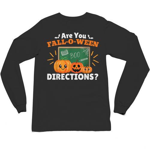 Are You Fall O Ween Directions Halloween Teacher Retro Unisex Long Sleeve T-Shirt - teacherstshirts.com DE