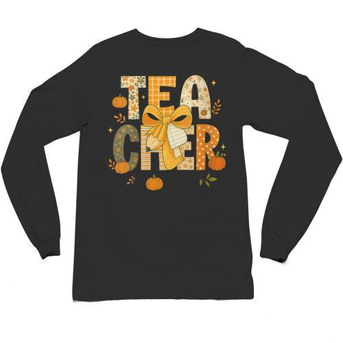 Fall Teacher Pumpkin Coquette Bow Autumn Classroom Unisex Long Sleeve T-Shirt - teacherstshirts.com UK