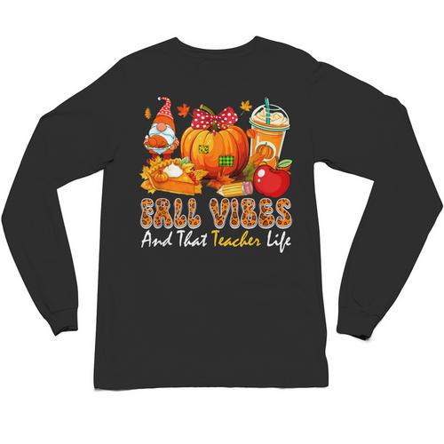 Fall Vibes Costume Teacher Thanksgiving Leopard Gnome Unisex Long Sleeve T-Shirt - teacherstshirts.com DE