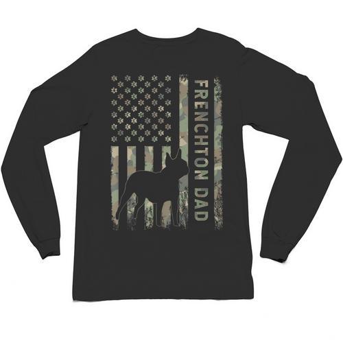Frenchton Dad French Bulldog Boston Terrier Camo USA Flag Unisex Long Sleeve T-Shirt - Bostonterriersmerch.com
