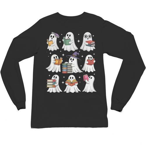 Ghost Reading Teacher Halloween Costume Librarian Book Lover Unisex Long Sleeve T-Shirt - teacherstshirts.com DE