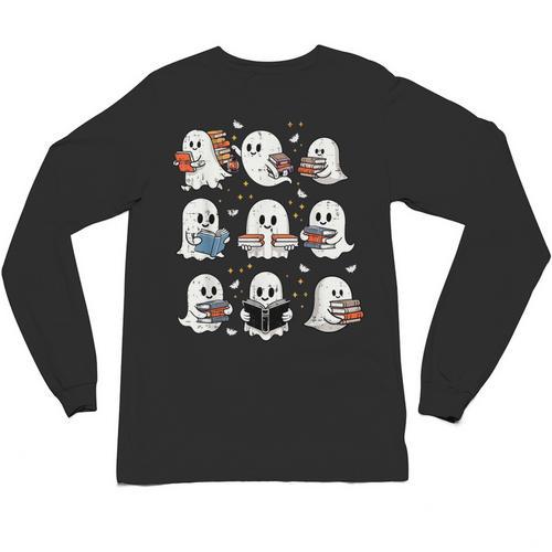 Ghosts With Books Library Halloween Men Women Kids Teacher Unisex Long Sleeve T-Shirt - teacherstshirts.com CA