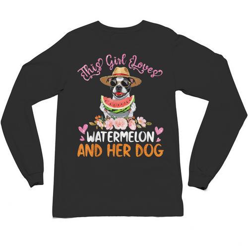 This Girl Loves Watermelon And Her Boston Terrier Dog Mother Unisex Long Sleeve T-Shirt - Bostonterriersmerch.com DE