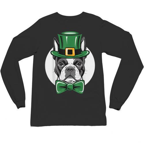 Green Boston Terrier Shamrock St Patricks Day Boston Terrier Unisex Long Sleeve T-Shirt - Bostonterriersmerch.com