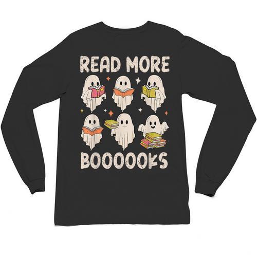 Groovy Halloween Ghost Read More Boooooks Librarian Teacher For Men Women Kids Unisex Long Sleeve T-Shirt - teacherstshirts.com AU