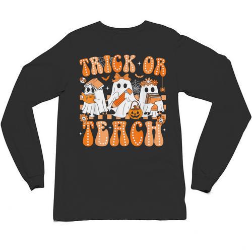 Groovy Teacher Halloween Trick Or Teach Ghost Men Women Kids Unisex Long Sleeve T-Shirt - teacherstshirts.com DE