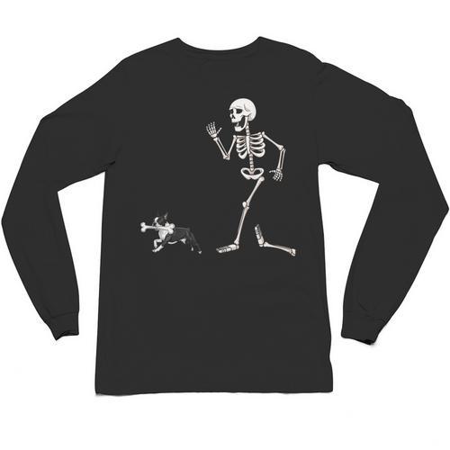Halloween Boston Terrier And Skeleton Unisex Long Sleeve T-Shirt - Bostonterriersmerch.com AU