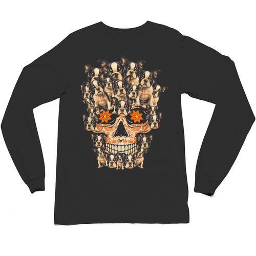 Halloween Costume Skull Boston Terrier Dog Lover For Men Women Kids Unisex Long Sleeve T-Shirt - Bostonterriersmerch.com