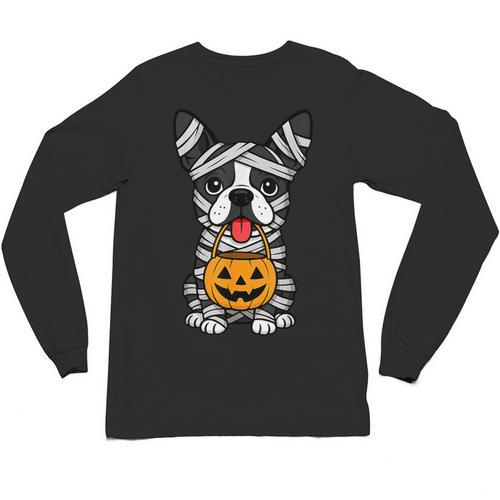 Halloween Dog Boston Terrier Mummy Costume Men Women Kids Unisex Long Sleeve T-Shirt - Bostonterriersmerch.com AU