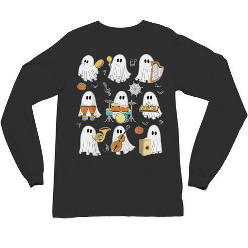 Halloween Ghost Music Teacher Playing Instruments Unisex Long Sleeve T-Shirt - teacherstshirts.com DE