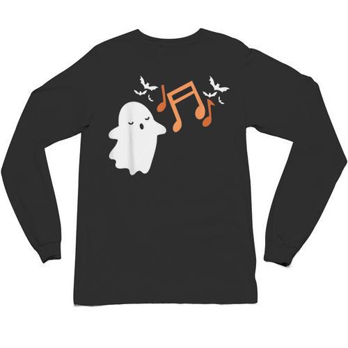 Halloween Music Note Ghost Teacher Fall Musical Instrument Unisex Long Sleeve T-Shirt - teacherstshirts.com CA