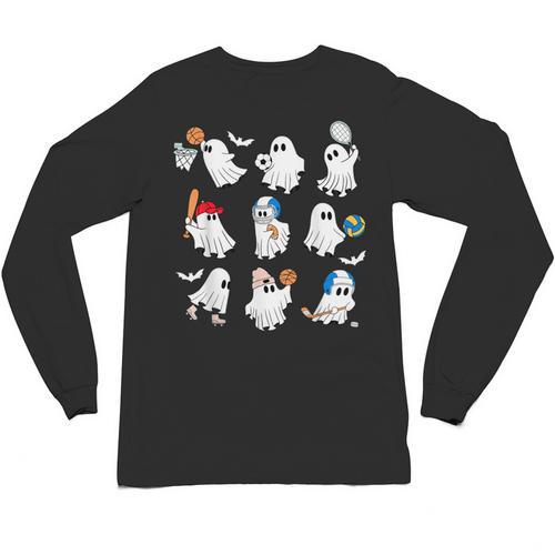 Halloween PE Teacher Ghost Playing Soccer Football Baseball Unisex Long Sleeve T-Shirt - teacherstshirts.com UK