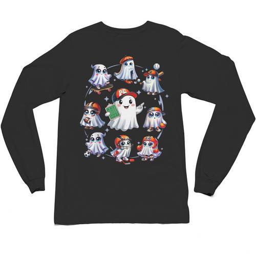 Halloween PE Teacher Ghost Playing Sports Physical Education Unisex Long Sleeve T-Shirt - teacherstshirts.com
