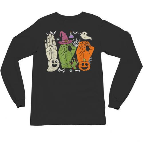 Halloween SPED Teacher Boo In ASL Boo Hands Sign Language Unisex Long Sleeve T-Shirt - teacherstshirts.com UK