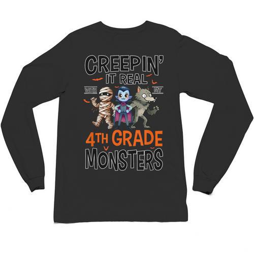 Halloween Teacher Creepin It Real With My 4th Grade Monsters Unisex Long Sleeve T-Shirt - teacherstshirts.com AU