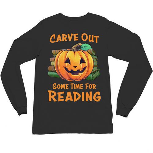 Halloween Teacher Librarian Pumpkin Reading Books Men Women Kids Unisex Long Sleeve T-Shirt - teacherstshirts.com