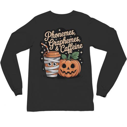 Halloween Teacher Phonemes Graphemes Caffeine Coffee Lover Unisex Long Sleeve T-Shirt - teacherstshirts.com AU