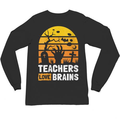 Halloween Teachers Science Math Teachers Love Brains Unisex Long Sleeve T-Shirt - teacherstshirts.com CA
