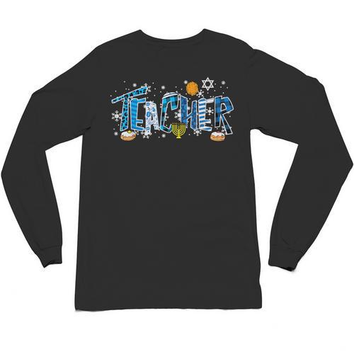 Hanukkah Leopard Plaid Teacher Chanukah Jewish Women Men Unisex Long Sleeve T-Shirt - teacherstshirts.com DE