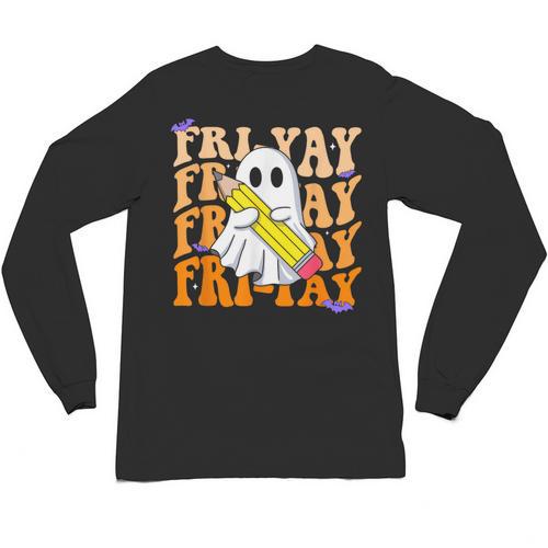 Happy Fri-Yay Friday Lovers Groovy Teacher Life Halloween Unisex Long Sleeve T-Shirt - teacherstshirts.com DE