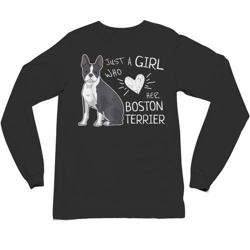 Just A Girl Who Loves Her Boston Terrier Puppy Love Unisex Long Sleeve T-Shirt - Bostonterriersmerch.com