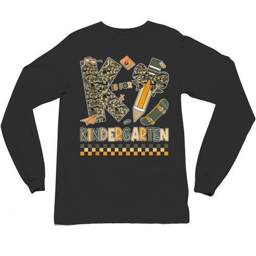 K Is For Kindergarten Teacher Coquette Bow Camo Unisex Long Sleeve T-Shirt - teacherstshirts.com