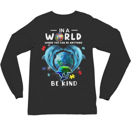 Be Kind Dolphin Autism Awareness Back To School Teacher Men Women Kids Unisex Long Sleeve T-Shirt - teacherstshirts.com UK