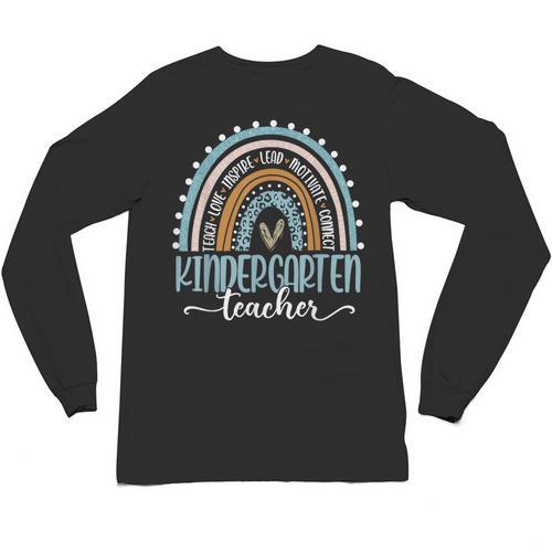 Kindergarten Teacher Leopard Boho Rainbow Back To School Unisex Long Sleeve T-Shirt - teacherstshirts.com
