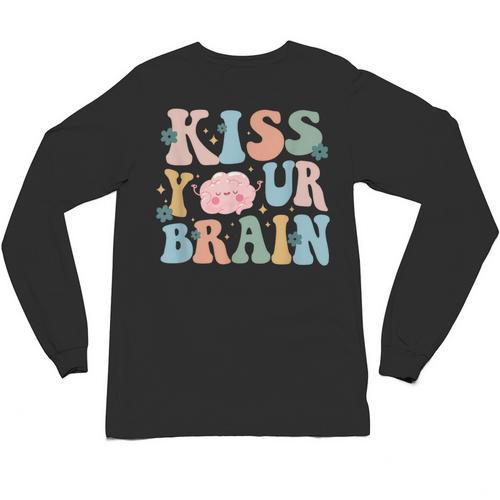 Kiss Your Brain Teacher Inspire Educate Groovy Retro Vintage Unisex Long Sleeve T-Shirt - teacherstshirts.com DE