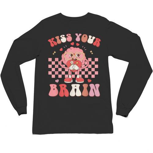Kiss Your Brain Valentines Test Day Teacher Squad Kids Unisex Long Sleeve T-Shirt - teacherstshirts.com AU