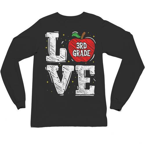 LOVE Apple 3rd Grade Teacher Student School Unisex Long Sleeve T-Shirt - teacherstshirts.com AU