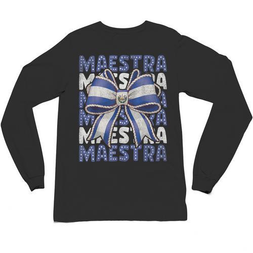 Maestra El Salvador Coquette Bow Hispanic Spanish Teacher Unisex Long Sleeve T-Shirt - teacherstshirts.com