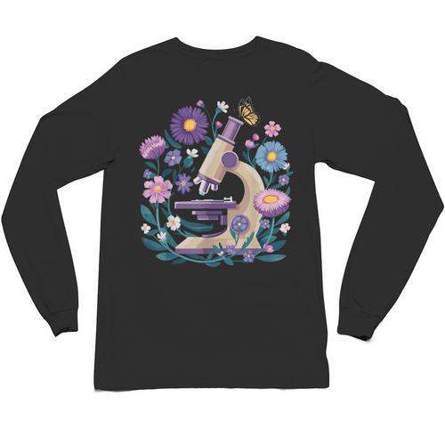 Microscope Flower Butterfly Biology Science Teacher Student Unisex Long Sleeve T-Shirt - teacherstshirts.com