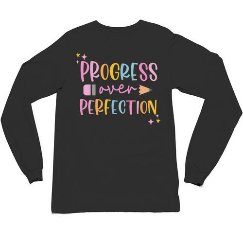 Motivational Progress Over Perfection Back To School Teacher Unisex Long Sleeve T-Shirt - teacherstshirts.com UK