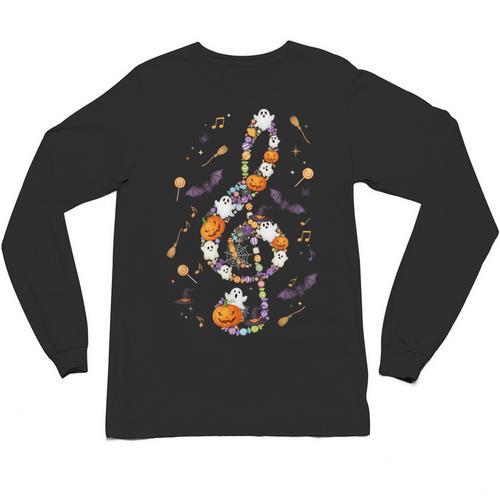 Music Note Symbol Halloween For Music Teacher Musicians Unisex Long Sleeve T-Shirt - teacherstshirts.com DE