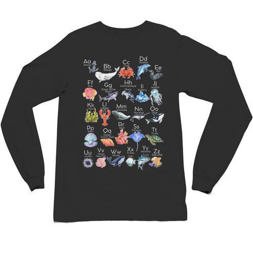 Ocean Animals Alphabet Cute Sea Life ABC Marine Kids Teacher Unisex Long Sleeve T-Shirt - teacherstshirts.com