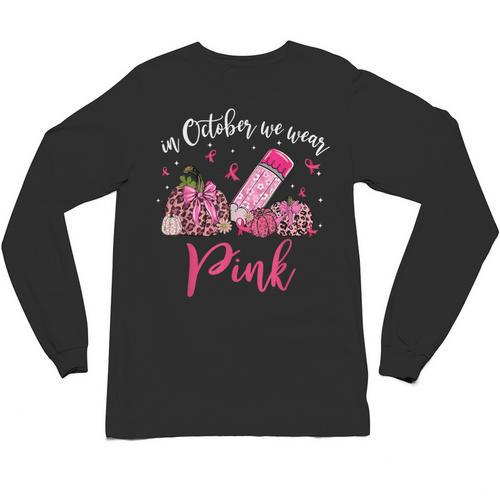 In October We Wear Pink Apple Teacher Daisy Breast Cancer Unisex Long Sleeve T-Shirt - teacherstshirts.com UK