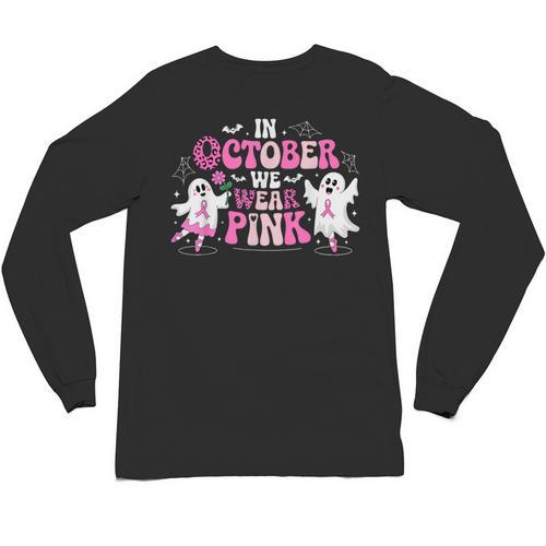 In October We Wear Pink Ballet Ghost Teacher Breast Cancer Unisex Long Sleeve T-Shirt - teacherstshirts.com UK