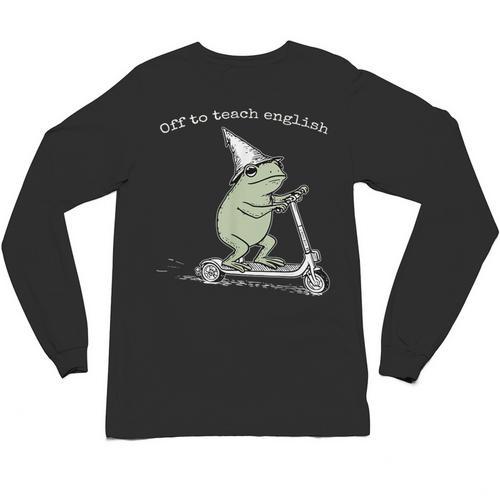 Off To Teach English Scooter Frog ESL Teacher Literature Unisex Long Sleeve T-Shirt - teacherstshirts.com AU
