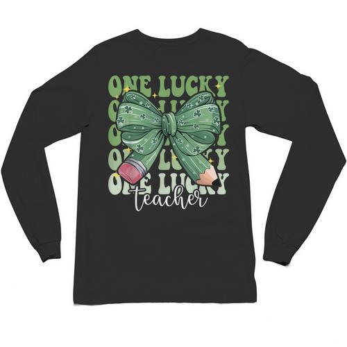 One Lucky Teacher Coquette Bow St Patricks Day Teacher Unisex Long Sleeve T-Shirt - teacherstshirts.com DE