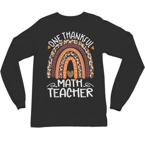 One Thankful Math Teacher Leopard Rainbow Thanksgiving Unisex Long Sleeve T-Shirt - teacherstshirts.com DE