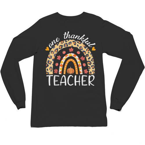 One Thankful Teacher Thanksgiving Rainbow Leopard Fall Unisex Long Sleeve T-Shirt - teacherstshirts.com AU
