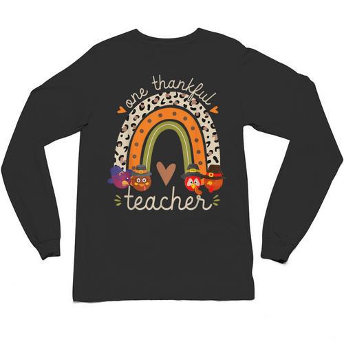 One Thankful Teacher Thanksgiving Turkey Rainbow Fall Unisex Long Sleeve T-Shirt - teacherstshirts.com AU
