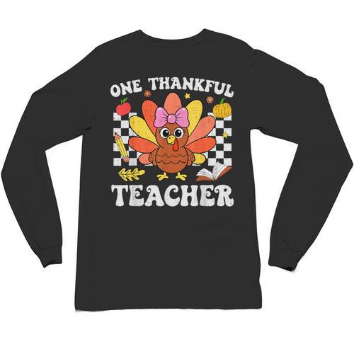 One Thankful Teacher Turkey Thanksgiving Teaching Unisex Long Sleeve T-Shirt - teacherstshirts.com