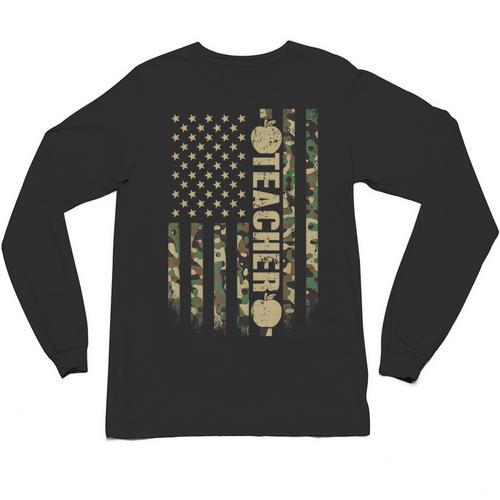 Patriotic Teacher American Flag Camouflage 4th Of July Camo Unisex Long Sleeve T-Shirt - teacherstshirts.com UK