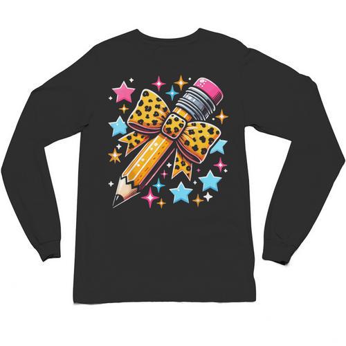 Pencil Leopard Coquette Bow Teacher Life Back To School Unisex Long Sleeve T-Shirt - teacherstshirts.com AU