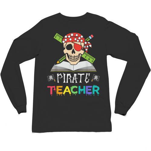 Pirate Teacher Halloween Skull Adult Unisex Long Sleeve T-Shirt - teacherstshirts.com DE
