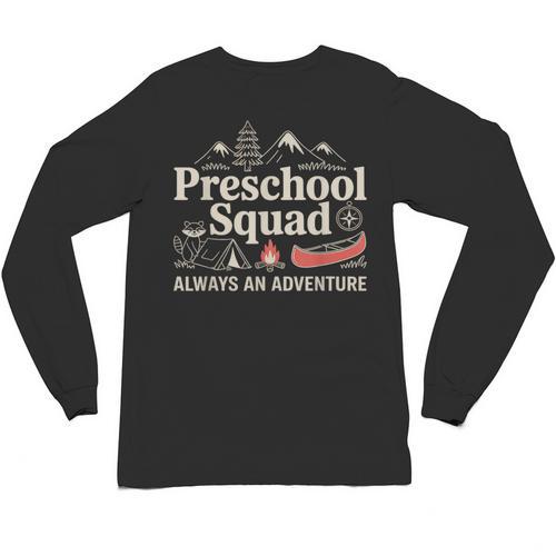 Pre-K Squad Adventure Camping Preschool Teacher Boy Girl Kid Unisex Long Sleeve T-Shirt - teacherstshirts.com